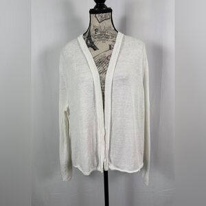 J. Jill White Linen/Cotten Blend Open Front White Cardigan Women Plus Size 2X